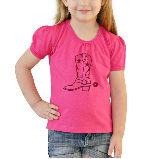 Girls Tee Hot Pink Boot – Size 0 - Size 6
